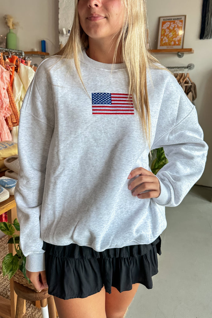 American Flag Sweatshirt, Pixelated Boutique, Women's Clothing, Women's Jewelry and Gifts, Online Shopping for Women, Latest Fashion Trends, Women's Boutique Clothing, Virginia Beach, Clothing Stores in Virginia Beach, Rush Dresses, Graduation Dresses, Cute Clothes, Aesthetic Trends, Quality Jewelry, East Coast Styles, College Styles, Summer Styles, Swimwear