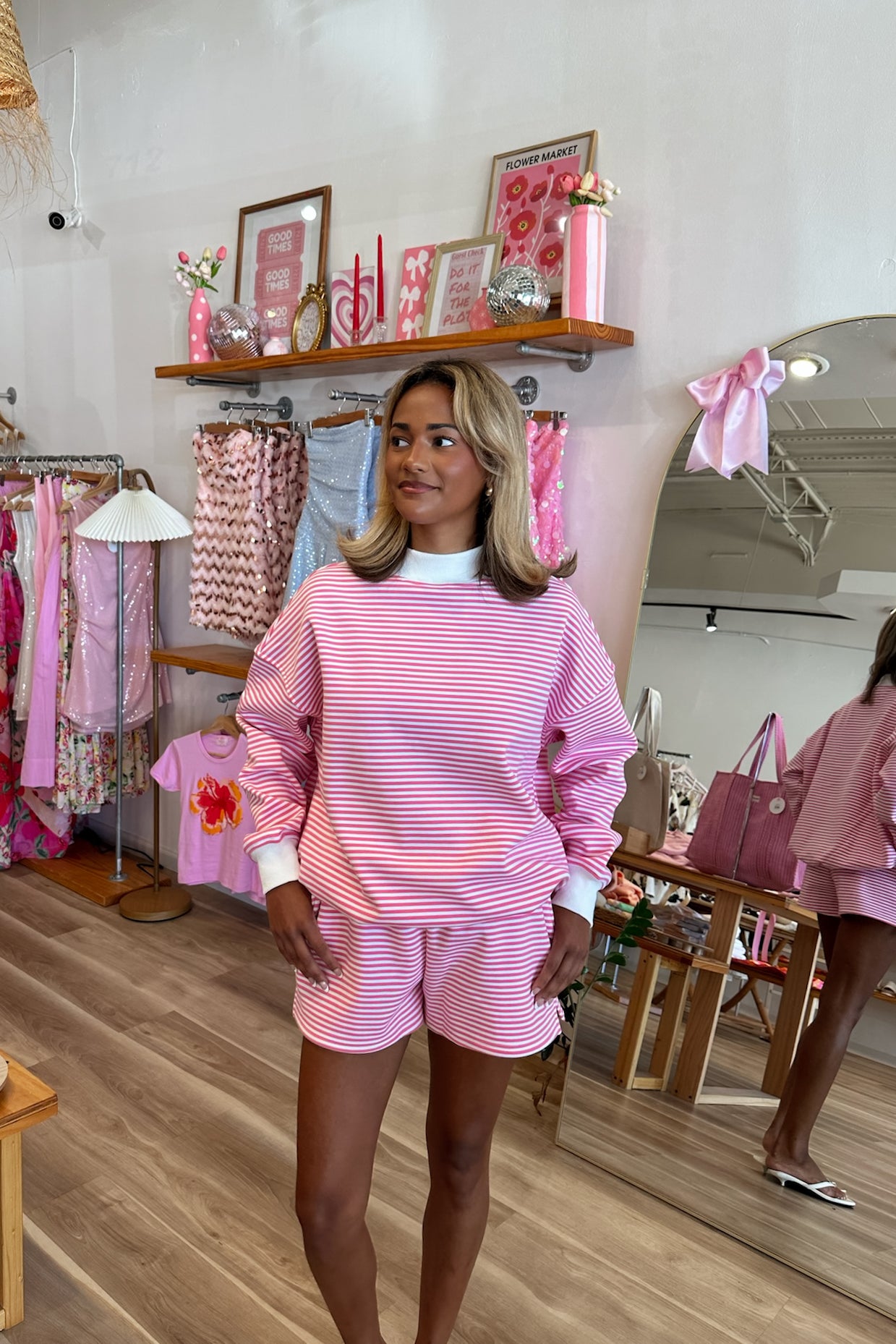 Pixelated Boutique, Women's Clothing, Women's Jewelry and Gifts, Online Shopping for Women, Virginia Beach Clothing Stores, Clothing Stores in Virginia Beach, Aesthetic Fashion Trends, East Coast Fashion Styles, Sustainable Women's Clothing, Unique Gift Ideas for Women, Womens Style, Outfit Inspo, Nautical Summer, Beach Girl, Summer Outfit, Summer Inspo, Matching Set, Pink and White Stripes