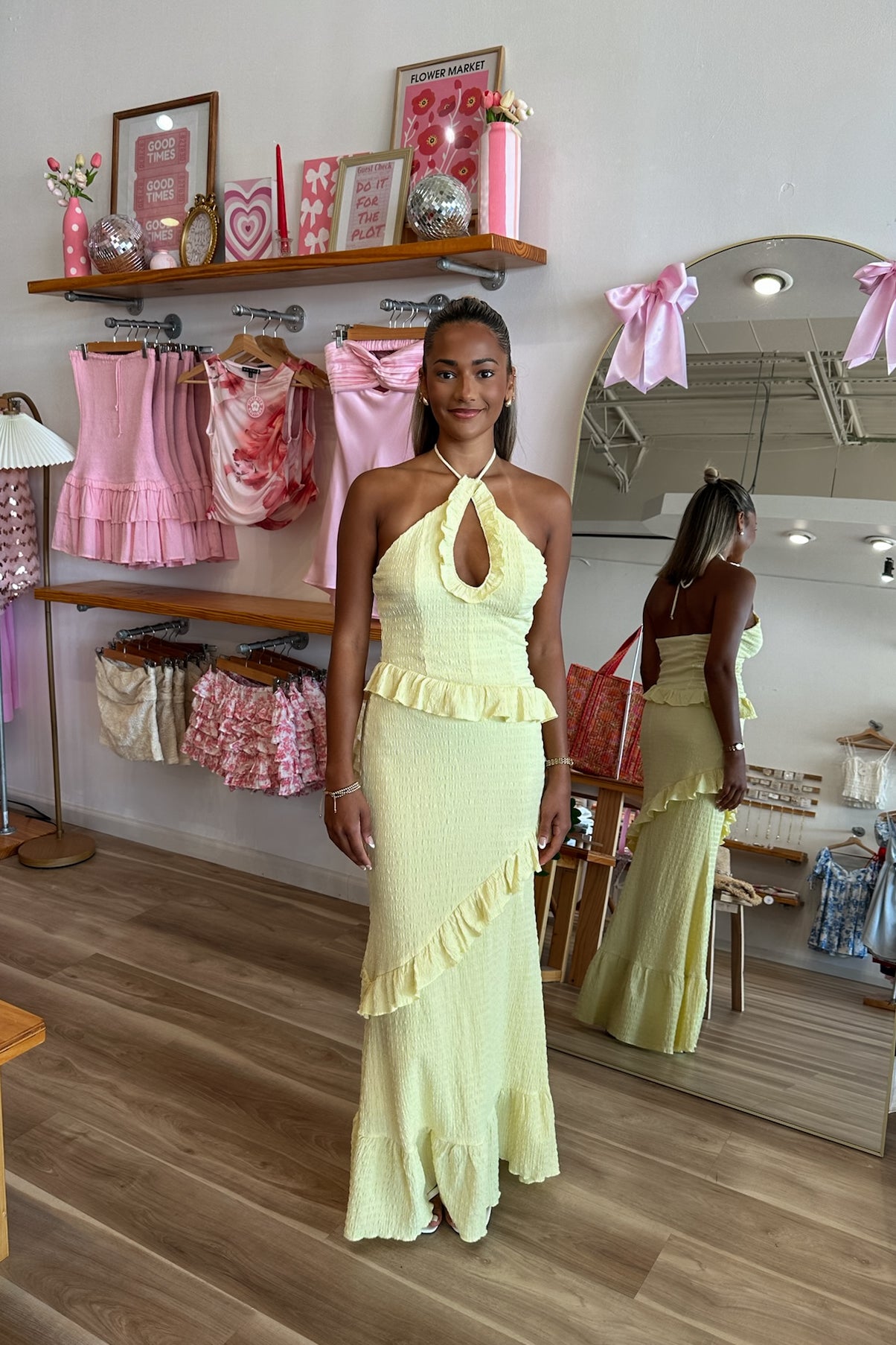 Pixelated Boutique, Women's Clothing, Women's Jewelry and Gifts, Online Shopping for Women, Virginia Beach Clothing Stores, Clothing Stores in Virginia Beach, Aesthetic Fashion Trends, East Coast Fashion Styles, Sustainable Women's Clothing, Unique Gift Ideas for Women, Women's Dress, Wedding Guest Dress, Maxi Elegant Dress, Yellow Dress