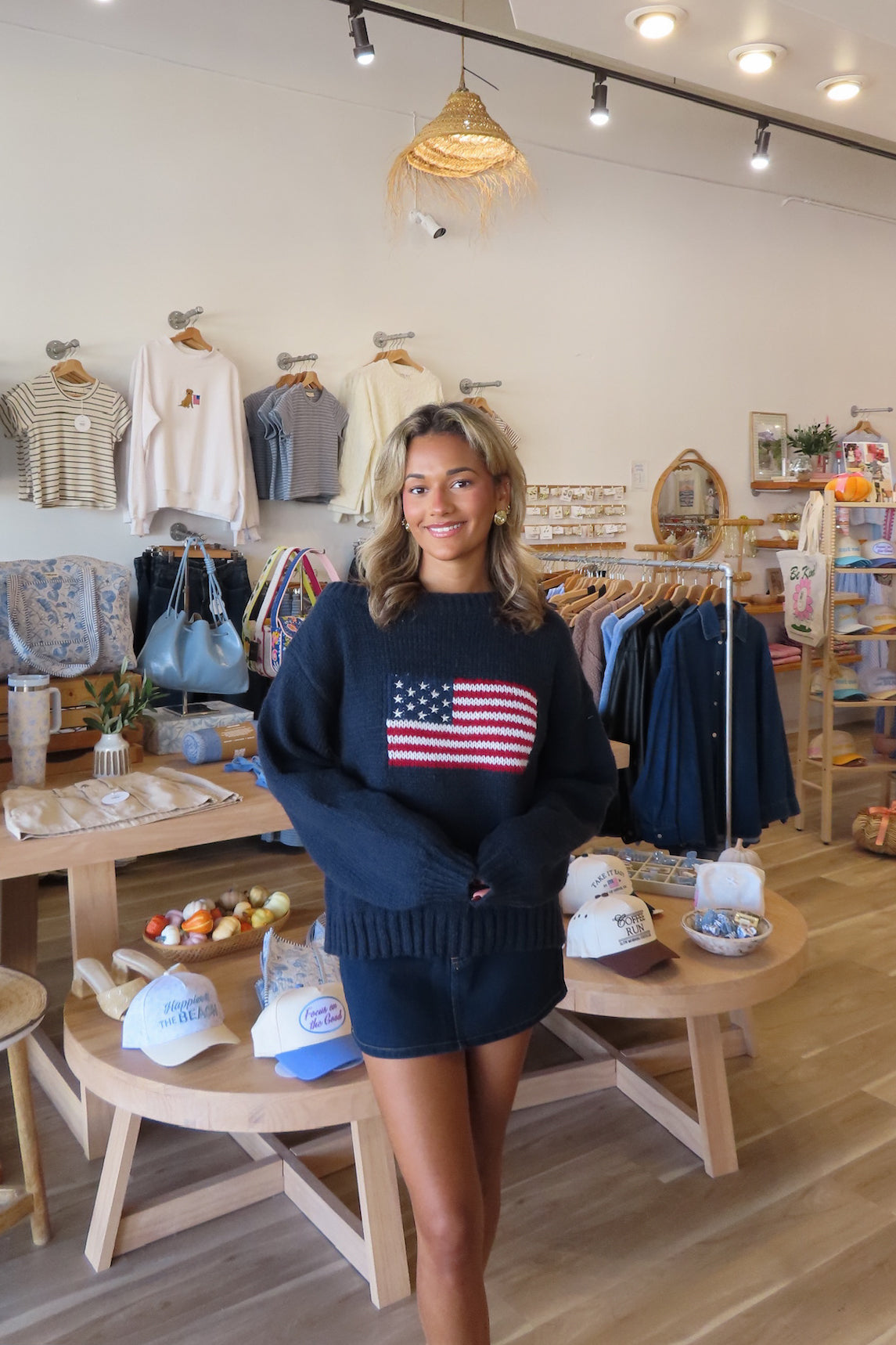 Pixelated Boutique, Women's Clothing, Outfit inspo fall, pumpkin patch outfit, fall fashion outfits, winter fashion inspo, fall outfits women, fall fits, winter fashion inspo, women’s fall outfit 2025, outfit ideas, fashion, fall aesthetic, neutral style, American flag sweater, sweater weather, cozy style