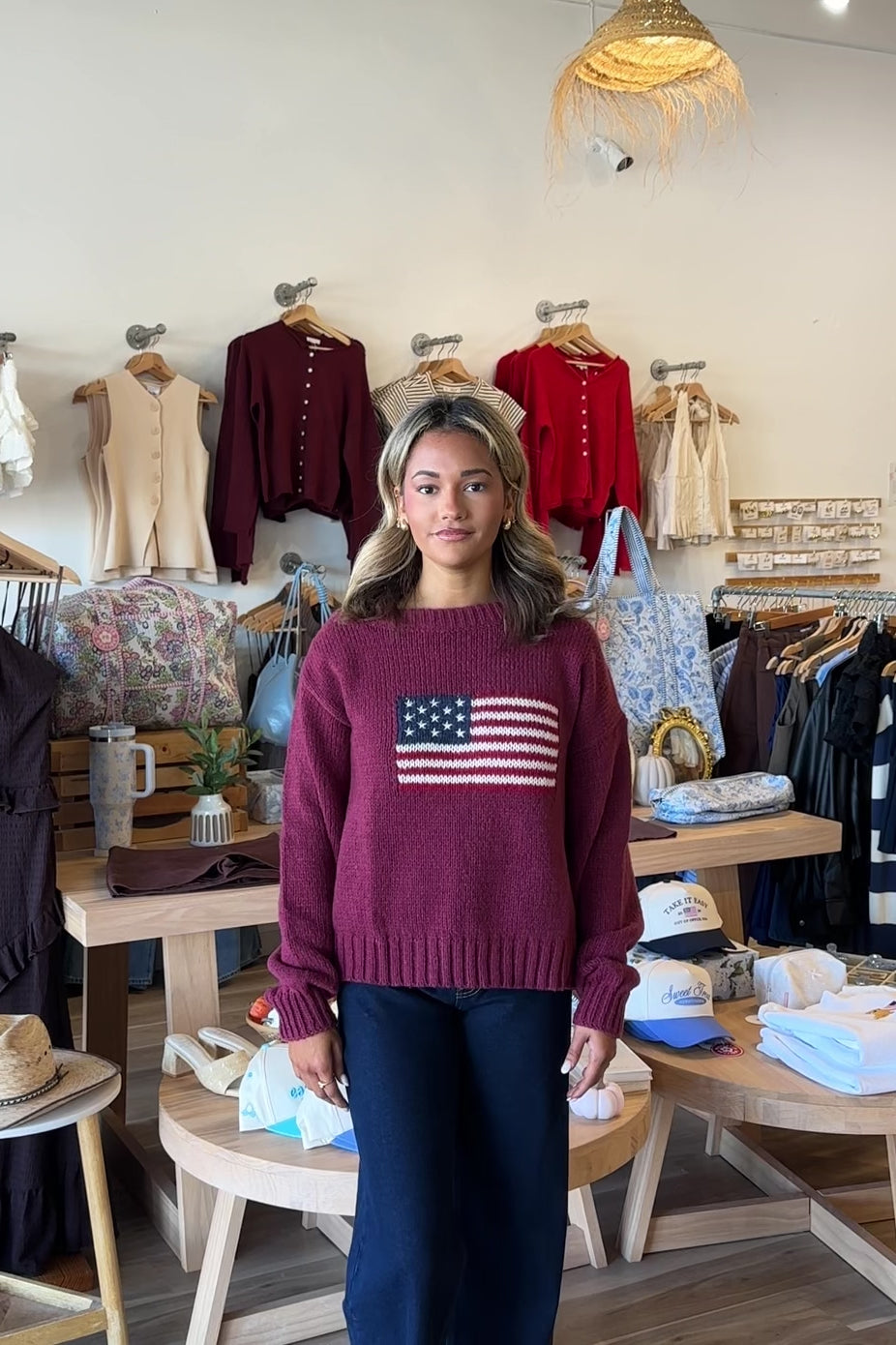 Pixelated Boutique, Women's Clothing, Outfit inspo fall, pumpkin patch outfit, fall fashion outfits, winter fashion inspo, fall outfits women, fall fits, winter fashion inspo, fall sweater, women’s fall outfit 2025, outfit ideas, fashion, fall aesthetic,  School Outfit, USA Flag sweater, cozy outfit