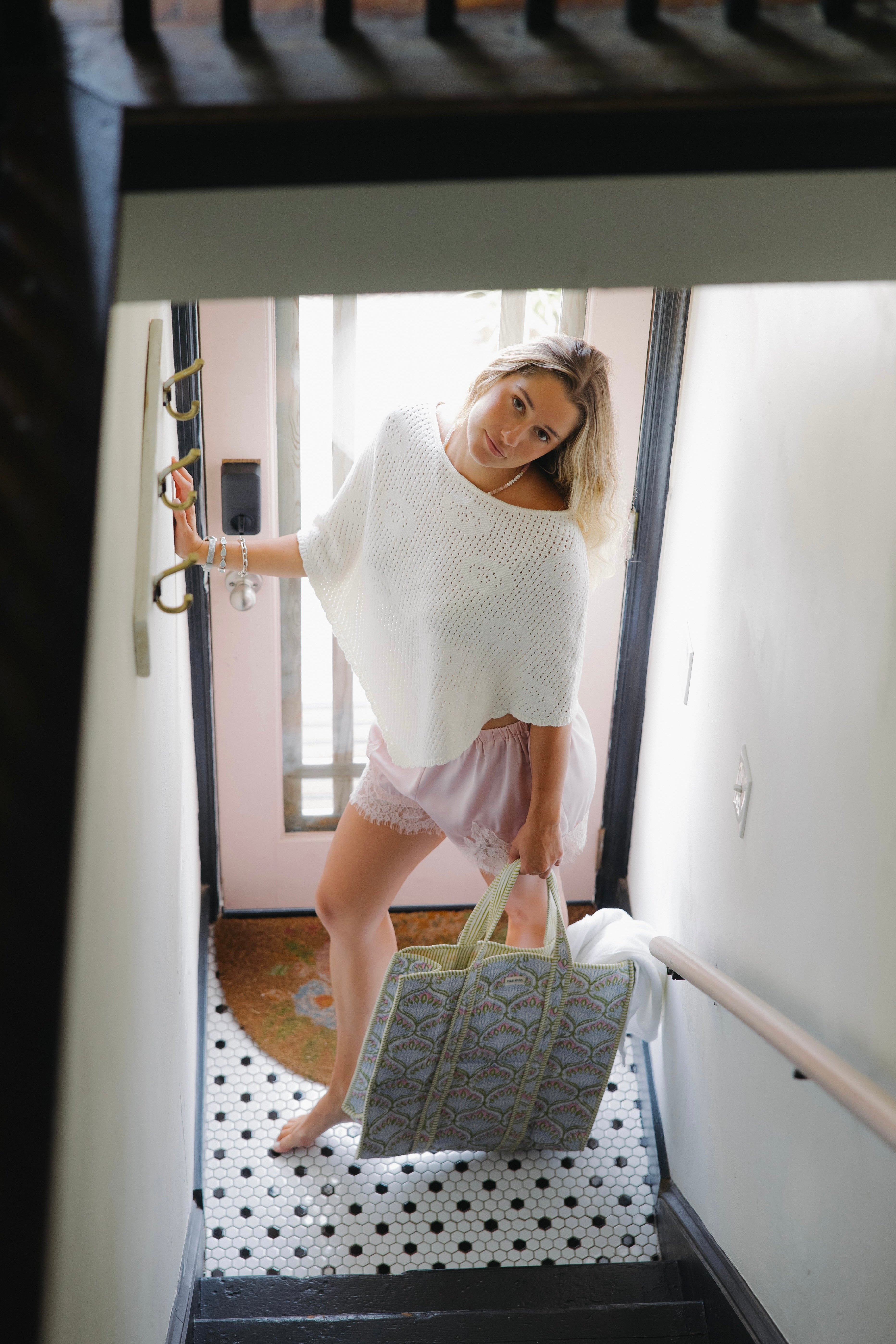 White, knit poncho with boat neckline, scallop trim and floral details | Pixelated Boutique, Virginia Beach Clothing Stores, Clothing Stores in Virginia Beach, Virginia Beach Boutique, 757 Boutique, Beach Fashion, Vacation Style, Coastal Cowgirl Aesthetic