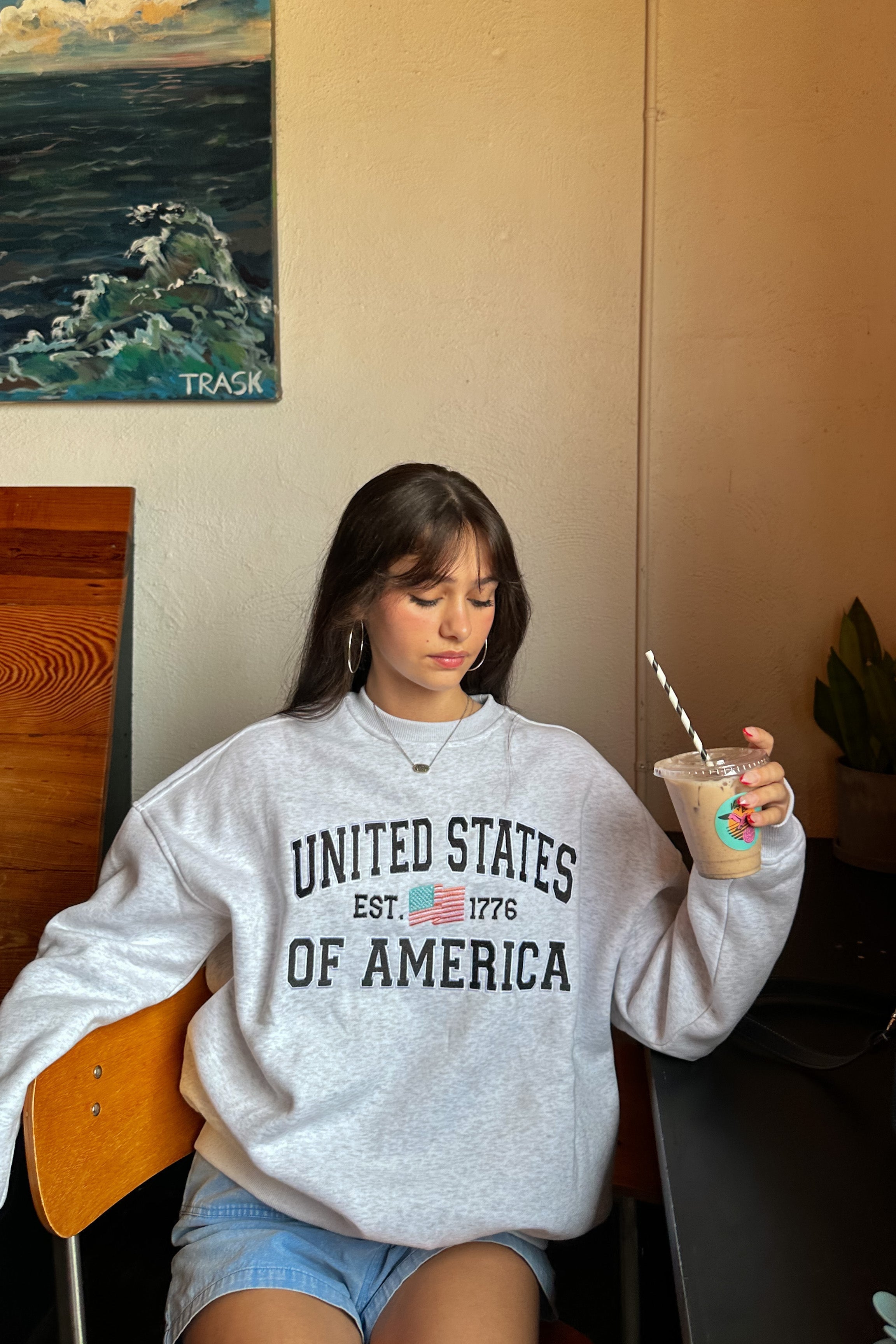 USA Sweatshirt, Pixelated Boutique, Women's Clothing, Women's Fashion, Online Shopping for Women, Latest Fashion Trends, Women's Boutique Clothing, Virginia Beach, Clothing Stores in Virginia Beach, Rush Dresses, Graduation Dresses, Cute Clothes, Aesthetic Trends, Quality Jewelry, East Coast Styles, College Styles