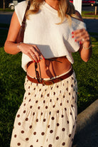Cream, polka dot midi skirt with drop waist and ruching smocked waistline, sleepy cowgirl, western fashion, coachella aesthetic
Pixelated Boutique, Women's Clothing, Virginia Beach Clothing Stores, Clothing Stores in Virginia Beach, Virginia Beach Boutique, 757 Boutique, Online Shopping for Women, summer aesthetic, spring break, vacation style, vacation outfits, beach boutique, beach fashion, beach outfits, women’s boutique clothing, boutique clothing for women, coastal cowgirl, concert outfit