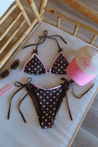  Pixelated Boutique, Women's Clothing, Outfit Inspo Spring, Summer fashion outfits, Spring fashion Inspo, Spring fits, Spring fashion inspo, winter dresses, women’s spring outfit 2026, Spring aesthetic, Spring Break, Vacation Bikini, Baithing suit, Womens swimsuit, polka dot, brown and pink bikini, polka dot bikini 