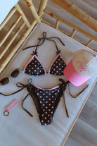  Pixelated Boutique, Women's Clothing, Outfit Inspo Spring, Summer fashion outfits, Spring fashion Inspo, Spring fits, Spring fashion inspo, winter dresses, women’s spring outfit 2026, Spring aesthetic, Spring Break, Vacation Bikini, Baithing suit, Womens swimsuit, polka dot, brown and pink bikini, polka dot bikini 