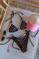  Pixelated Boutique, Women's Clothing, Outfit Inspo Spring, Summer fashion outfits, Spring fashion Inspo, Spring fits, Spring fashion inspo, winter dresses, women’s spring outfit 2026, Spring aesthetic, Spring Break, Vacation Bikini, Baithing suit, Womens swimsuit, polka dot, brown and pink bikini, polka dot bikini 
