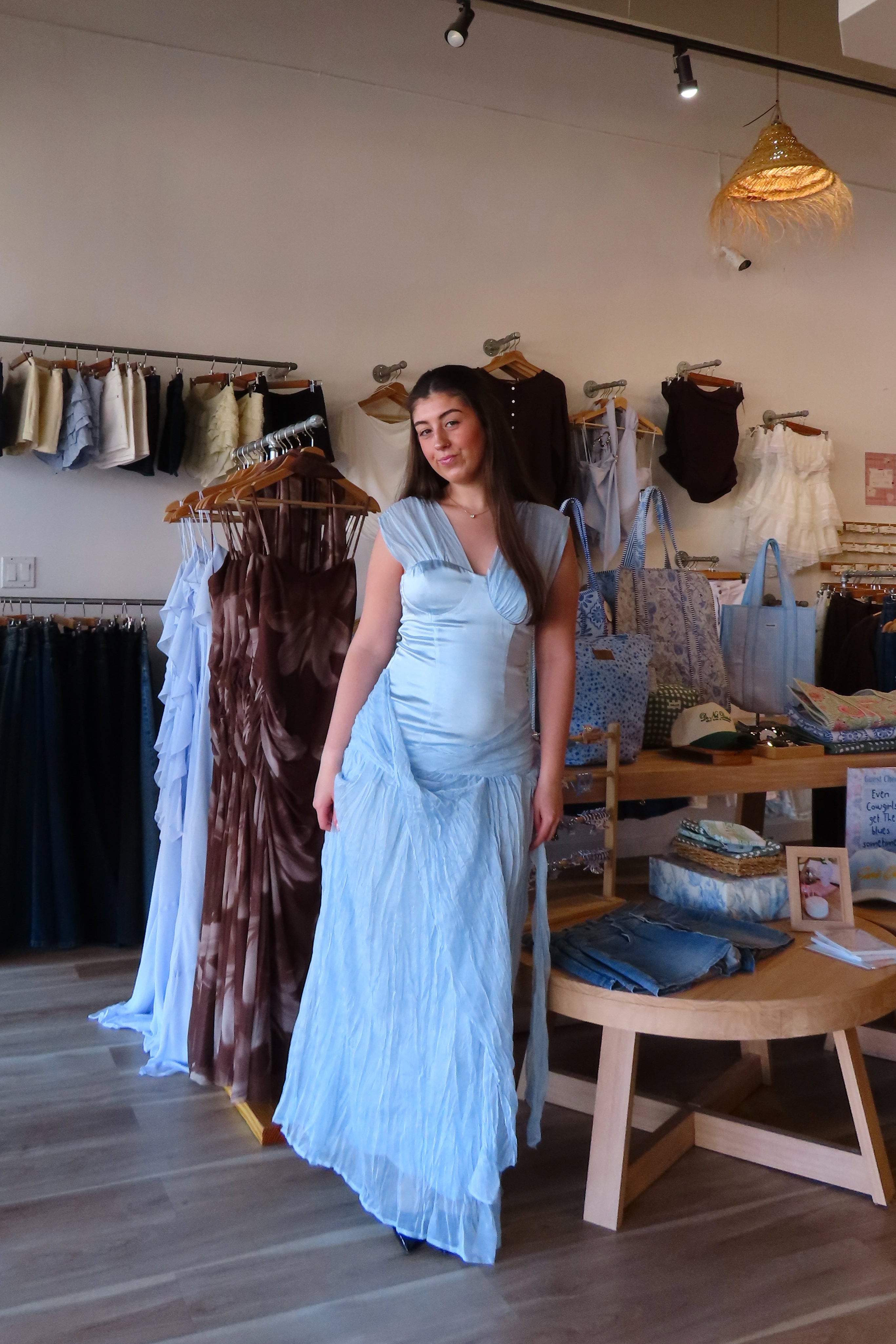 Pixelated Boutique, Women's Clothing, Online Shopping for Women, Fashion Trends 2026, Outfit Inspo, Virginia beach clothing stores, clothing stores in Virginia Beach, fashion outfits, fashion Inspo, women’s outfit 2026, outfit ideas, fashion, spring aesthetic, women’s spring outfit, spring style, spring break, blue satin dress, maxi dress, blue dress, wedding guest dress