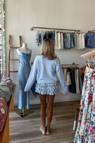 Pixelated Boutique, Women's Clothing, Women's Jewelry and Gifts, Online Shopping for Women, Virginia Beach Clothing Stores, Clothing Stores in Virginia Beach, Aesthetic Fashion Trends, East Coast Fashion Styles, Sustainable Women's Clothing, Unique Gift Ideas for Women, Womens Style, Outfit Inspo, Nautical Summer, Beach Girl, Summer Outfit, Summer Mini Skirt, Blue Floral Skirt 