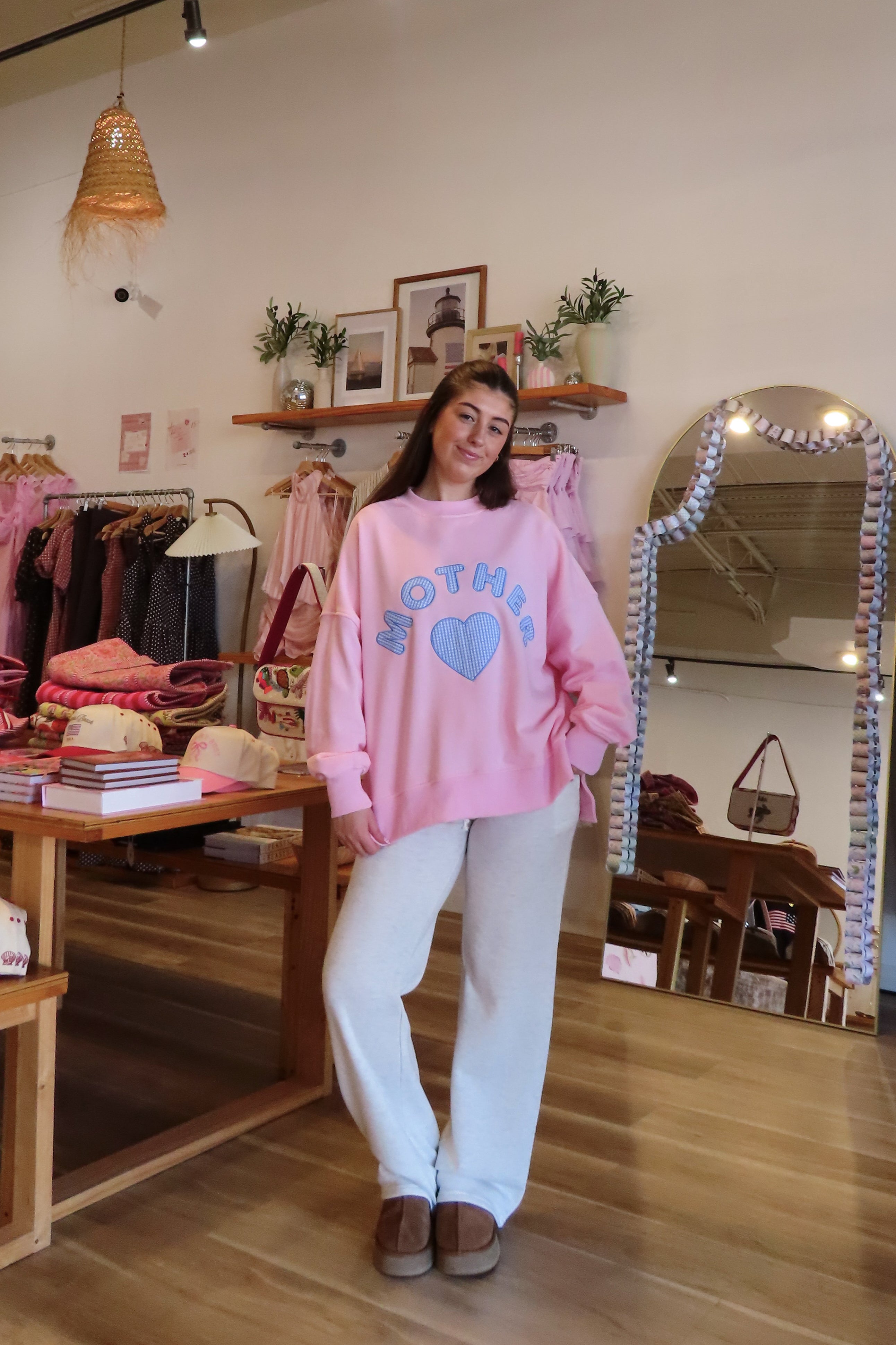 Pixelated Boutique, Women's Clothing, Online Shopping for Women, Fashion Trends 2026, Outfit Inspo, Virginia beach clothing stores, clothing stores in Virginia Beach, fashion outfits, fashion Inspo, women’s outfit 2026, outfit ideas, fashion, spring aesthetic, women’s spring outfit, spring style, spring break, crewneck, mother sweatshirt, pink crewneck 