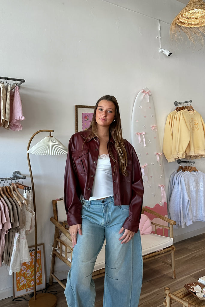 Red leather jacket, Black seamless off shoulder top, Pixelated Boutique, Women's Clothing, Women's Jewelry and Gifts, Online Shopping for Women, Latest Fashion Trends 2025, Virginia Beach Clothing Stores, Homecoming Dresses, Spring/Summer 2025, Clothing Stores in Virginia Beach, Aesthetic Fashion Trends, East Coast Fashion Styles, Spring 2025 Fashion Trends, Vacation Styles, Sustainable Women's Clothing, Spring break styles, Unique Gift Ideas for Women