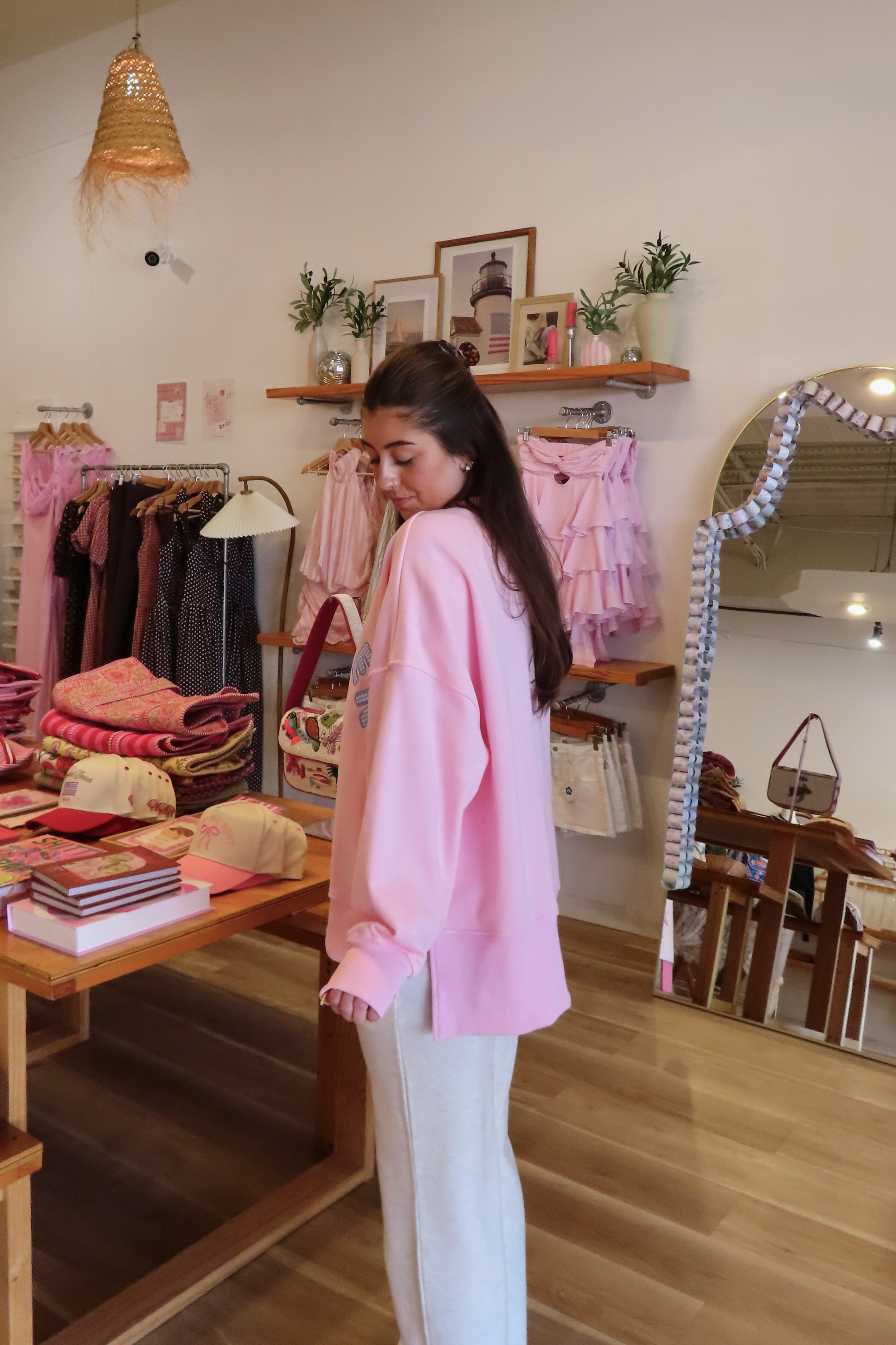 Pixelated Boutique, Women's Clothing, Online Shopping for Women, Fashion Trends 2026, Outfit Inspo, Virginia beach clothing stores, clothing stores in Virginia Beach, fashion outfits, fashion Inspo, women’s outfit 2026, outfit ideas, fashion, spring aesthetic, women’s spring outfit, spring style, spring break, crewneck, mother sweatshirt, pink crewneck 