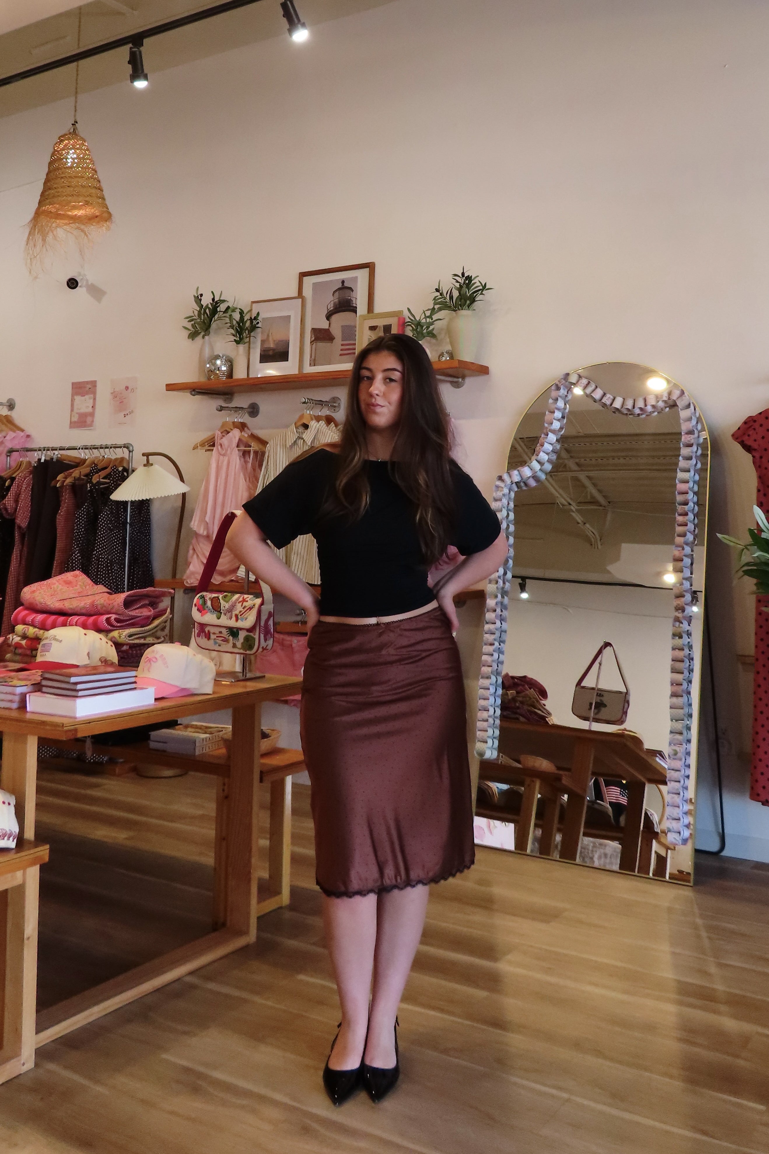 Pixelated Boutique, Women's Clothing, Online Shopping for Women, Fashion Trends 2026, Outfit Inspo, Virginia beach clothing stores, clothing stores in Virginia Beach, fashion outfits, fashion Inspo, women’s outfit 2026, outfit ideas, fashion, spring aesthetic, women’s spring outfit, spring style, spring break, polka dot skirt, satin skirt, midi skirt, neutral style, classy style 