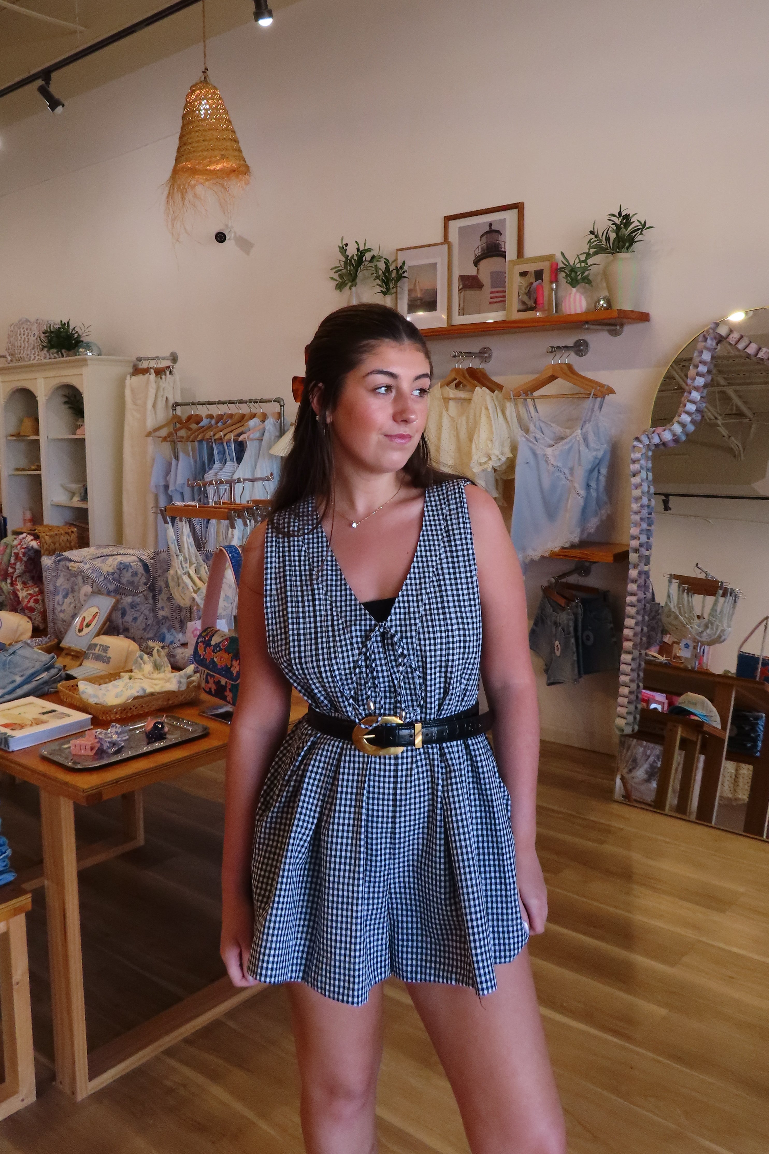 Black, gingham romper with V neckline, front tie, and pleated back
Pixelated Boutique, summer aesthetic, brunch outfit, vacation style, vacation outfits, beach boutique, beach fashion, beach outfits, women’s boutique clothing, boutique clothing for women, coastal cowgirl outfits, coastal aesthetic clothing, business casual, concert outfit, 2000s fashion, western outfits, july 4th outfit