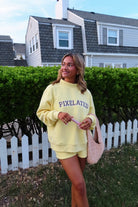 Yellow, sweatshorts with elastic waistband, drawstring, straight leg, and fleece lining
Pixelated Boutique, Virginia Beach Boutique, 757 Shopping, fleece sweatshorts women, women’s fleece shorts, cozy lounge set, luxury loungewear women, chic athleisure set, clean girl aesthetic sweatshirt, relaxed fit sweat set, fleece matching set, pilates outfit, summer sweatshirt