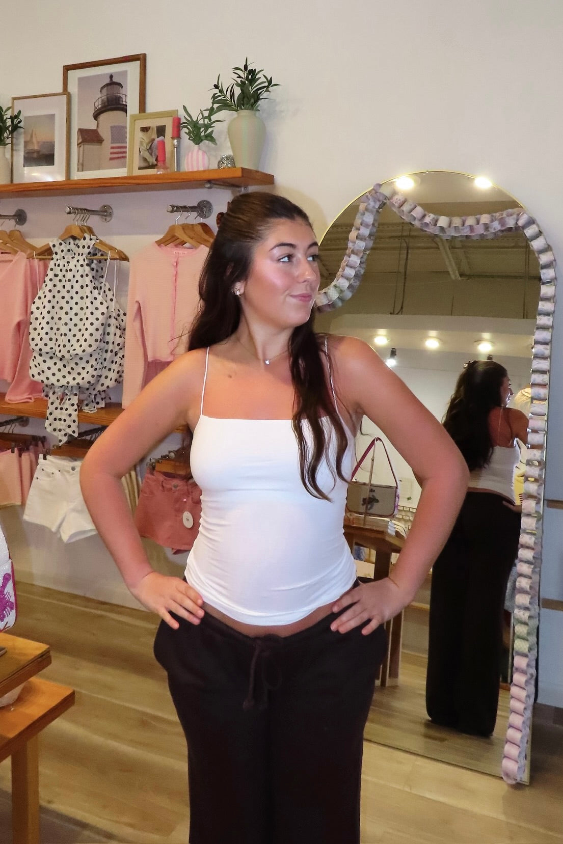 White, ribbed tank top with lined square neckline and corded spaghetti straps
Pixelated Boutique, Women's Clothing, Virginia Beach Clothing Stores, Clothing Stores in Virginia Beach, Virginia Beach Boutique, 757 Boutique, Online Shopping for Women, summer aesthetic, spring break, vacation style, vacation outfits, beach boutique, beach fashion, beach outfits, women’s boutique clothing, boutique clothing for women, coastal cowgirl outfits, coastal aesthetic clothing