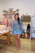 Blue, striped top with long sleeves, drop shoulder, and oversized fit
Pixelated Boutique, Women's Clothing, Virginia Beach Clothing Stores, Clothing Stores in Virginia Beach, Virginia Beach Boutique, 757 Boutique, Online Shopping for Women, summer aesthetic, spring break, vacation style, vacation outfits, beach boutique, beach fashion, beach outfits, women’s boutique clothing, boutique clothing for women, coastal cowgirl outfits, coastal aesthetic clothing, comfy casual outfits