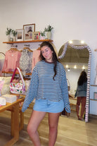 Blue, striped top with long sleeves, drop shoulder, and oversized fit
Pixelated Boutique, Women's Clothing, Virginia Beach Clothing Stores, Clothing Stores in Virginia Beach, Virginia Beach Boutique, 757 Boutique, Online Shopping for Women, summer aesthetic, spring break, vacation style, vacation outfits, beach boutique, beach fashion, beach outfits, women’s boutique clothing, boutique clothing for women, coastal cowgirl outfits, coastal aesthetic clothing, comfy casual outfits