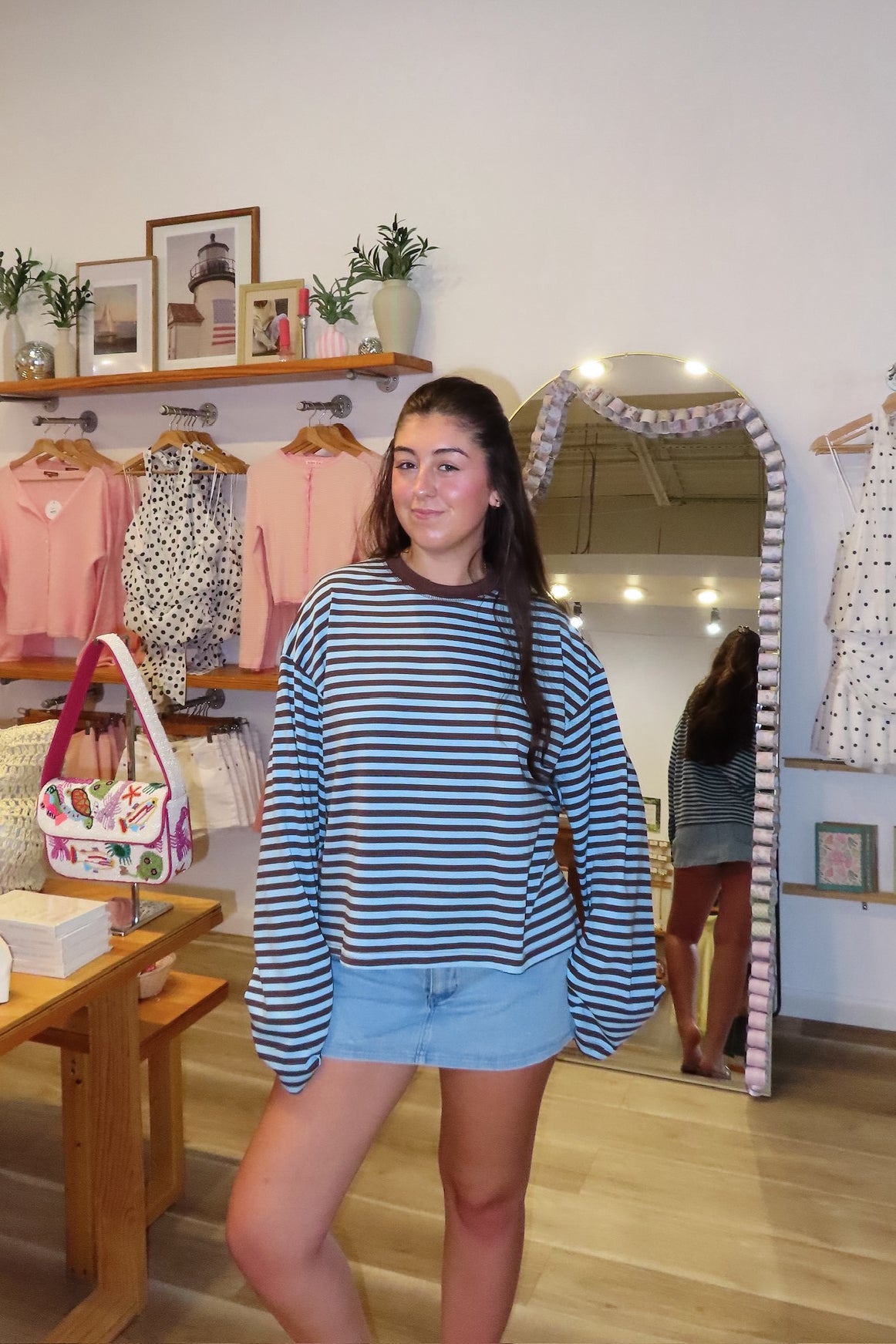 Blue, striped top with long sleeves, drop shoulder, and oversized fit
Pixelated Boutique, Women's Clothing, Virginia Beach Clothing Stores, Clothing Stores in Virginia Beach, Virginia Beach Boutique, 757 Boutique, Online Shopping for Women, summer aesthetic, spring break, vacation style, vacation outfits, beach boutique, beach fashion, beach outfits, women’s boutique clothing, boutique clothing for women, coastal cowgirl outfits, coastal aesthetic clothing, comfy casual outfits