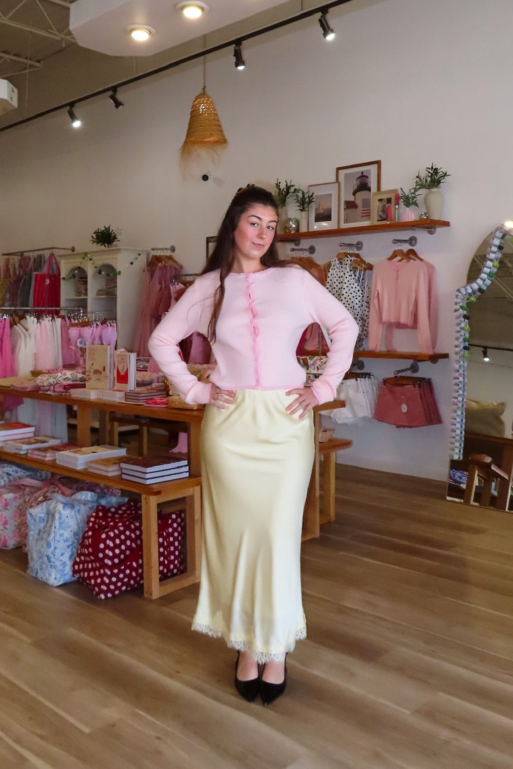 Yellow, satin midi skirt with elastic waist, lace trim, and lining
Pixelated Boutique, Women's Clothing, Virginia Beach Clothing Stores, Clothing Stores in Virginia Beach, Virginia Beach Boutique, 757 Boutique, Online Shopping for Women, summer aesthetic, brunch outfit, vacation style, vacation outfits, beach boutique, beach fashion, beach outfits, women’s boutique clothing, boutique clothing for women, coastal cowgirl outfits, coastal aesthetic clothing, business casual, concert outfit, 2000s fashion