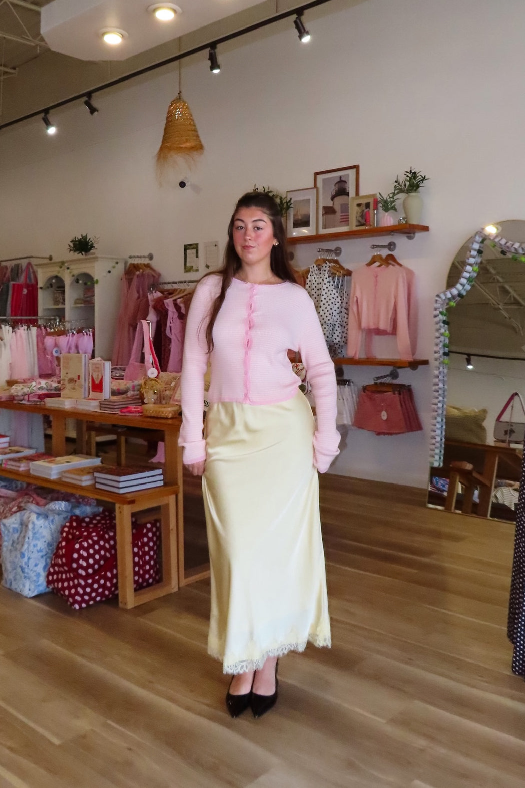 Yellow, satin midi skirt with elastic waist, lace trim, and lining
Pixelated Boutique, Women's Clothing, Virginia Beach Clothing Stores, Clothing Stores in Virginia Beach, Virginia Beach Boutique, 757 Boutique, Online Shopping for Women, summer aesthetic, brunch outfit, vacation style, vacation outfits, beach boutique, beach fashion, beach outfits, women’s boutique clothing, boutique clothing for women, coastal cowgirl outfits, coastal aesthetic clothing, business casual, concert outfit, 2000s fashion