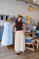 Cream, polka dot midi skirt with drop waist and ruching smocked waistline, sleepy cowgirl, western fashion, coachella aesthetic
Pixelated Boutique, Women's Clothing, Virginia Beach Clothing Stores, Clothing Stores in Virginia Beach, Virginia Beach Boutique, 757 Boutique, Online Shopping for Women, summer aesthetic, spring break, vacation style, vacation outfits, beach boutique, beach fashion, beach outfits, women’s boutique clothing, boutique clothing for women, coastal cowgirl, concert outfit