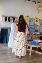 Cream, polka dot midi skirt with drop waist and ruching smocked waistline, sleepy cowgirl, western fashion, coachella aesthetic
Pixelated Boutique, Women's Clothing, Virginia Beach Clothing Stores, Clothing Stores in Virginia Beach, Virginia Beach Boutique, 757 Boutique, Online Shopping for Women, summer aesthetic, spring break, vacation style, vacation outfits, beach boutique, beach fashion, beach outfits, women’s boutique clothing, boutique clothing for women, coastal cowgirl, concert outfit