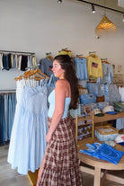 Blue, ribbed tank top with square neckline and spaghetti straps