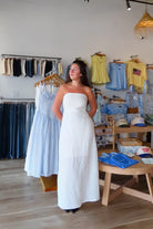 White, lined strapless maxi dress with flared hem and smocked back
Pixelated Boutique, Women's Clothing, Virginia Beach Clothing Stores, Clothing Stores in Virginia Beach, Virginia Beach Boutique, 757 Boutique, Online Shopping for Women, summer aesthetic, spring break, vacation style, vacation outfits, beach boutique, graduation dress, grad dresses, bridal dress, bachelorette outfit, coastal cowgirl