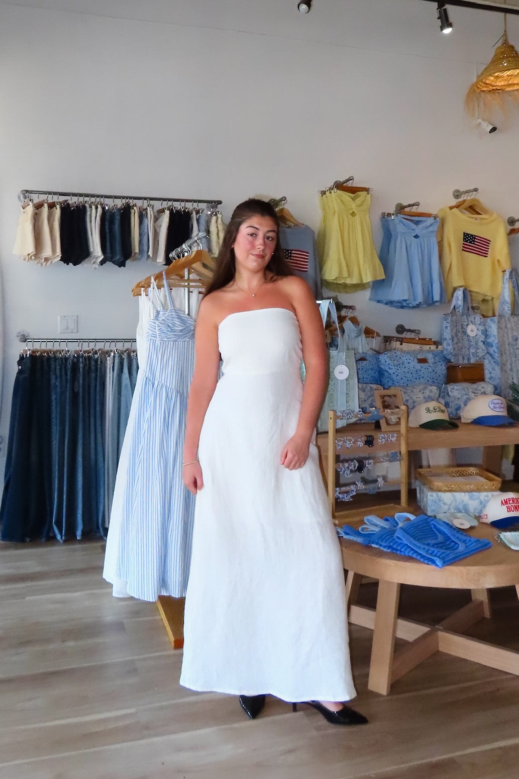 White, lined strapless maxi dress with flared hem and smocked back
Pixelated Boutique, Women's Clothing, Virginia Beach Clothing Stores, Clothing Stores in Virginia Beach, Virginia Beach Boutique, 757 Boutique, Online Shopping for Women, summer aesthetic, spring break, vacation style, vacation outfits, beach boutique, graduation dress, grad dresses, bridal dress, bachelorette outfit, coastal cowgirl