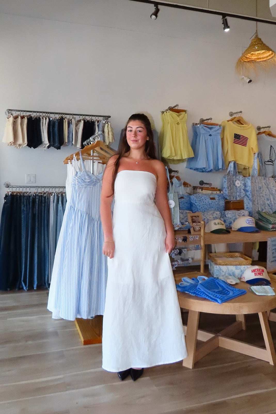 White, lined strapless maxi dress with flared hem and smocked back
Pixelated Boutique, Women's Clothing, Virginia Beach Clothing Stores, Clothing Stores in Virginia Beach, Virginia Beach Boutique, 757 Boutique, Online Shopping for Women, summer aesthetic, spring break, vacation style, vacation outfits, beach boutique, graduation dress, grad dresses, bridal dress, bachelorette outfit, coastal cowgirl