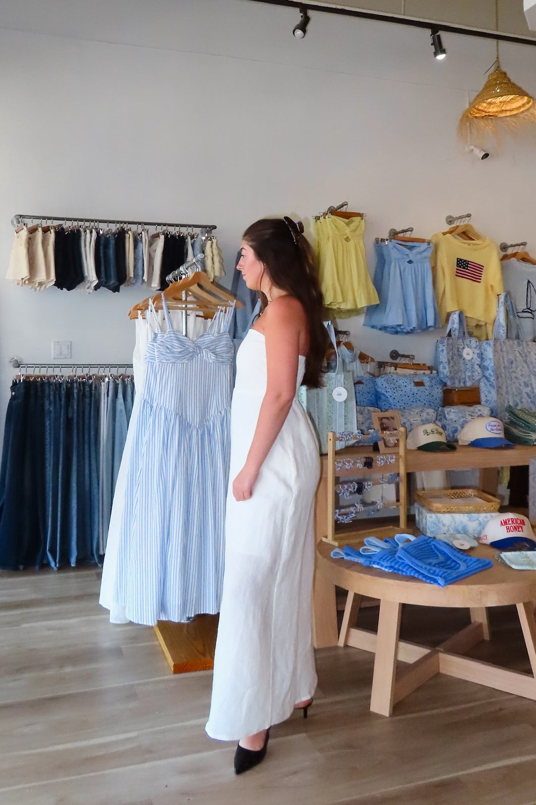 White, lined strapless maxi dress with flared hem and smocked back
Pixelated Boutique, Women's Clothing, Virginia Beach Clothing Stores, Clothing Stores in Virginia Beach, Virginia Beach Boutique, 757 Boutique, Online Shopping for Women, summer aesthetic, spring break, vacation style, vacation outfits, beach boutique, graduation dress, grad dresses, bridal dress, bachelorette outfit, coastal cowgirl