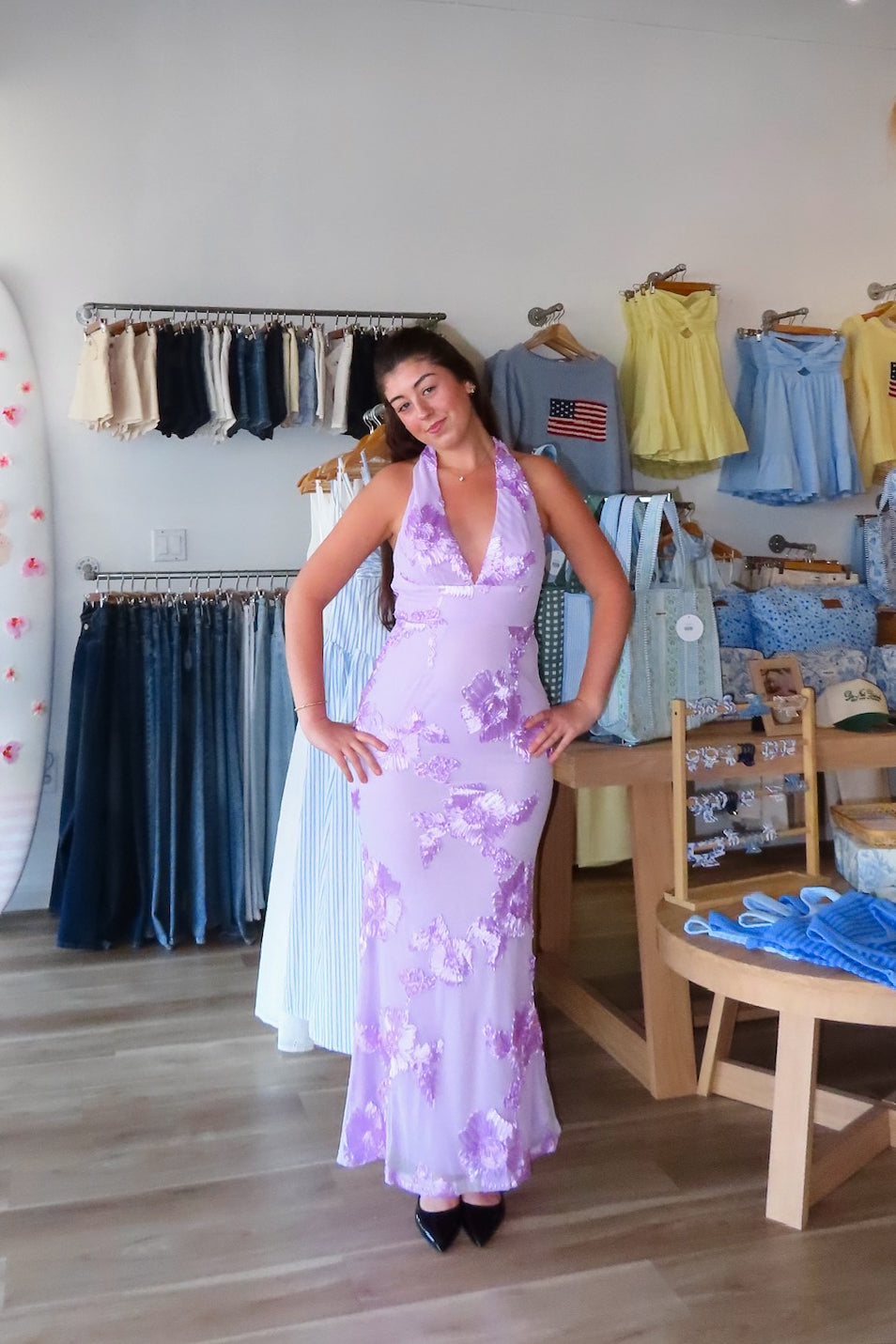 Purple, halter maxi dress with V neckline, floral lace appliques, neck scarf, and flared skirt
Pixelated Boutique, Women's Clothing, Online Shopping for Women, Fashion Trends 2026, Outfit Inspo, Virginia Beach Clothing Stores, Clothing Stores in Virginia Beach, Virginia Beach Boutique, 757 Boutique, fashion, spring aesthetic, women’s spring outfit, spring style, spring break, vacation style, vacation outfits, beach boutique, beach fashion, beach outfits, coastal aesthetic clothing, maxi dress, formal dress