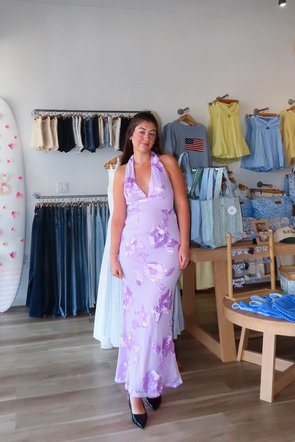 Purple, halter maxi dress with V neckline, floral lace appliques, neck scarf, and flared skirt
Pixelated Boutique, Women's Clothing, Online Shopping for Women, Fashion Trends 2026, Outfit Inspo, Virginia Beach Clothing Stores, Clothing Stores in Virginia Beach, Virginia Beach Boutique, 757 Boutique, fashion, spring aesthetic, women’s spring outfit, spring style, spring break, vacation style, vacation outfits, beach boutique, beach fashion, beach outfits, coastal aesthetic clothing, maxi dress, formal dress
