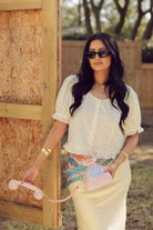 Cream, polka dot blouse with scoop neck, front buttons, puff sleeves, and ruffle trim
757 Boutique, Online Shopping for Women, summer aesthetic, brunch outfit, vacation style, vacation outfits, beach boutique, beach fashion, beach outfits, women’s boutique clothing, boutique clothing for women, coastal cowgirl outfits, coastal aesthetic clothing, business casual, concert outfit, 2000s fashion, western outfits