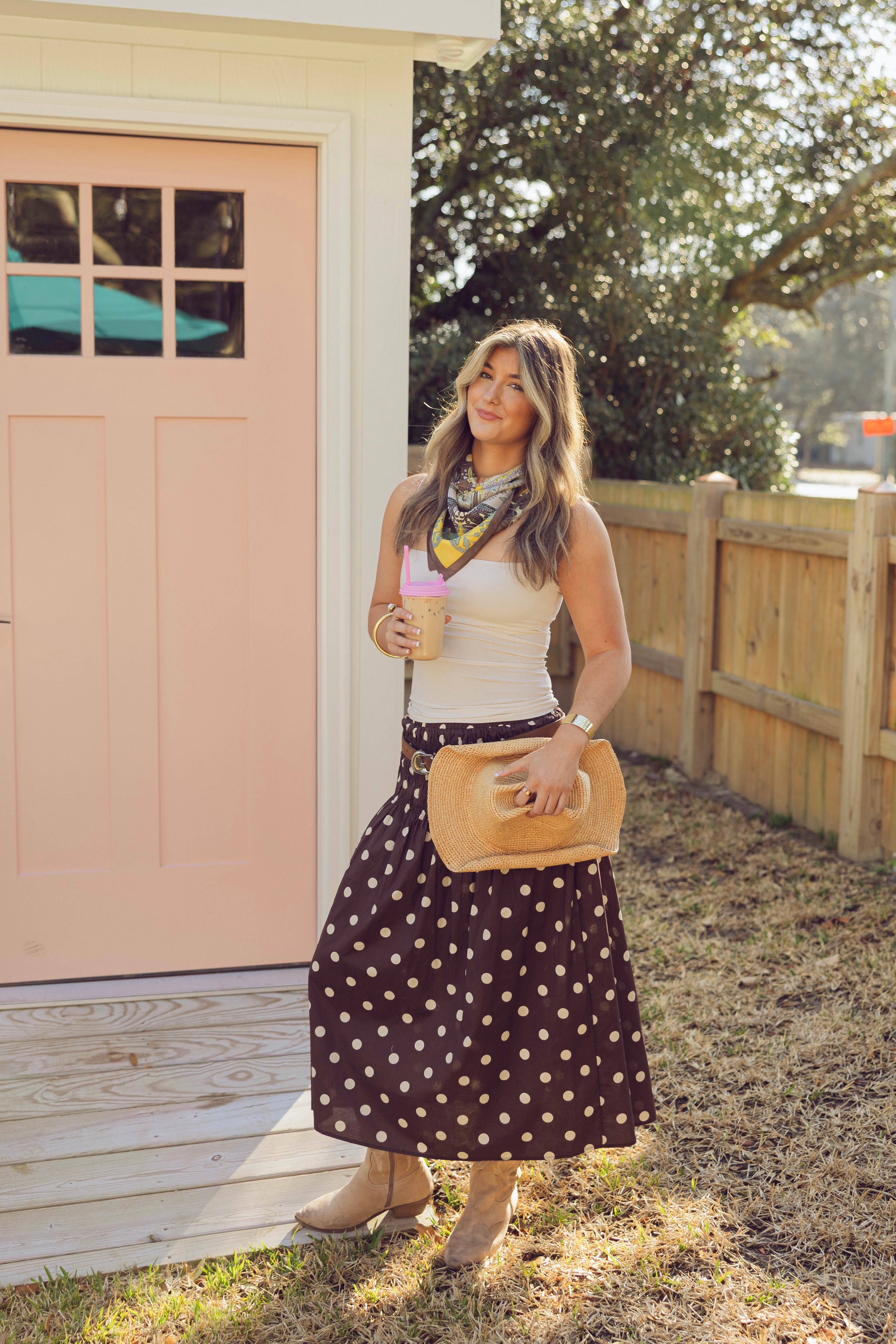 Brown, polka dot midi skirt with drop waist and ruching smocked waistline, sleepy cowgirl, western fashion, coachella aesthetic
Pixelated Boutique, Women's Clothing, Virginia Beach Clothing Stores, Clothing Stores in Virginia Beach, Virginia Beach Boutique, 757 Boutique, Online Shopping for Women, summer aesthetic, spring break, vacation style, vacation outfits, beach boutique, beach fashion, beach outfits, women’s boutique clothing, boutique clothing for women, coastal cowgirl