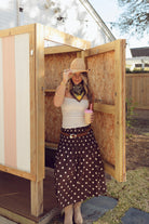 Brown, polka dot midi skirt with drop waist and ruching smocked waistline, sleepy cowgirl, western fashion, coachella aesthetic
Pixelated Boutique, Women's Clothing, Virginia Beach Clothing Stores, Clothing Stores in Virginia Beach, Virginia Beach Boutique, 757 Boutique, Online Shopping for Women, summer aesthetic, spring break, vacation style, vacation outfits, beach boutique, beach fashion, beach outfits, women’s boutique clothing, boutique clothing for women, coastal cowgirl