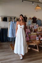 White, lined strapless maxi dress with twisted bust, center cutout, and double elasticated back straps
Pixelated Boutique, Women's Clothing, Virginia Beach Clothing Stores, Clothing Stores in Virginia Beach, Virginia Beach Boutique, 757 Boutique, Online Shopping for Women, summer aesthetic, brunch outfit, vacation style, vacation outfits, beach boutique, beach fashion, beach outfits, graduation dress, bachelorette dress