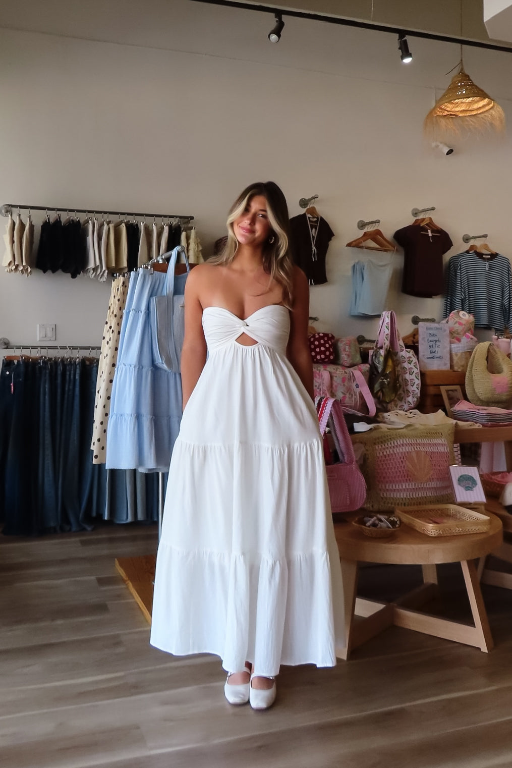 White, lined strapless maxi dress with twisted bust, center cutout, and double elasticated back straps
Pixelated Boutique, Women's Clothing, Virginia Beach Clothing Stores, Clothing Stores in Virginia Beach, Virginia Beach Boutique, 757 Boutique, Online Shopping for Women, summer aesthetic, brunch outfit, vacation style, vacation outfits, beach boutique, beach fashion, beach outfits, graduation dress, bachelorette dress