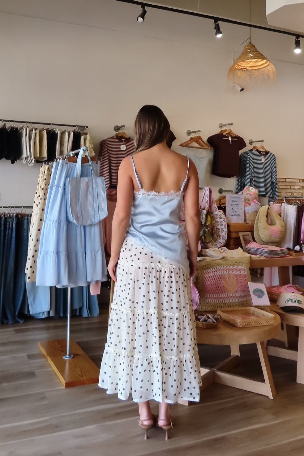 Cream, polka dot lined maxi skirt with ruffled tiers and elastic waistband
757 Boutique, Online Shopping for Women, summer aesthetic, brunch outfit, vacation style, vacation outfits, beach boutique, beach fashion, beach outfits, women’s boutique clothing, boutique clothing for women, coastal cowgirl outfits, coastal aesthetic clothing, business casual, concert outfit, 2000s fashion, western outfits