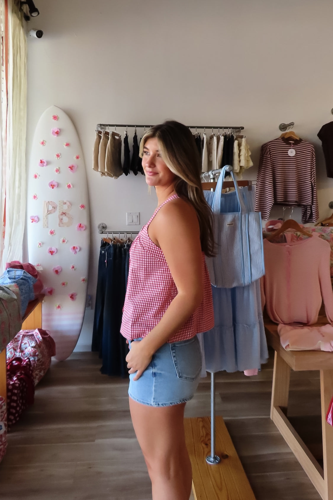 Red, gingham tank top with square neckline, button front, and crossed back straps
Virginia Beach Boutique, 757 Boutique, Online Shopping for Women, summer aesthetic, brunch outfit, vacation style, vacation outfits, beach boutique, beach fashion, beach outfits, women’s boutique clothing, boutique clothing for women, coastal cowgirl outfits, coastal aesthetic clothing, business casual, concert outfit, 2000s fashion, western outfits, july 4th outfit, patriotic top