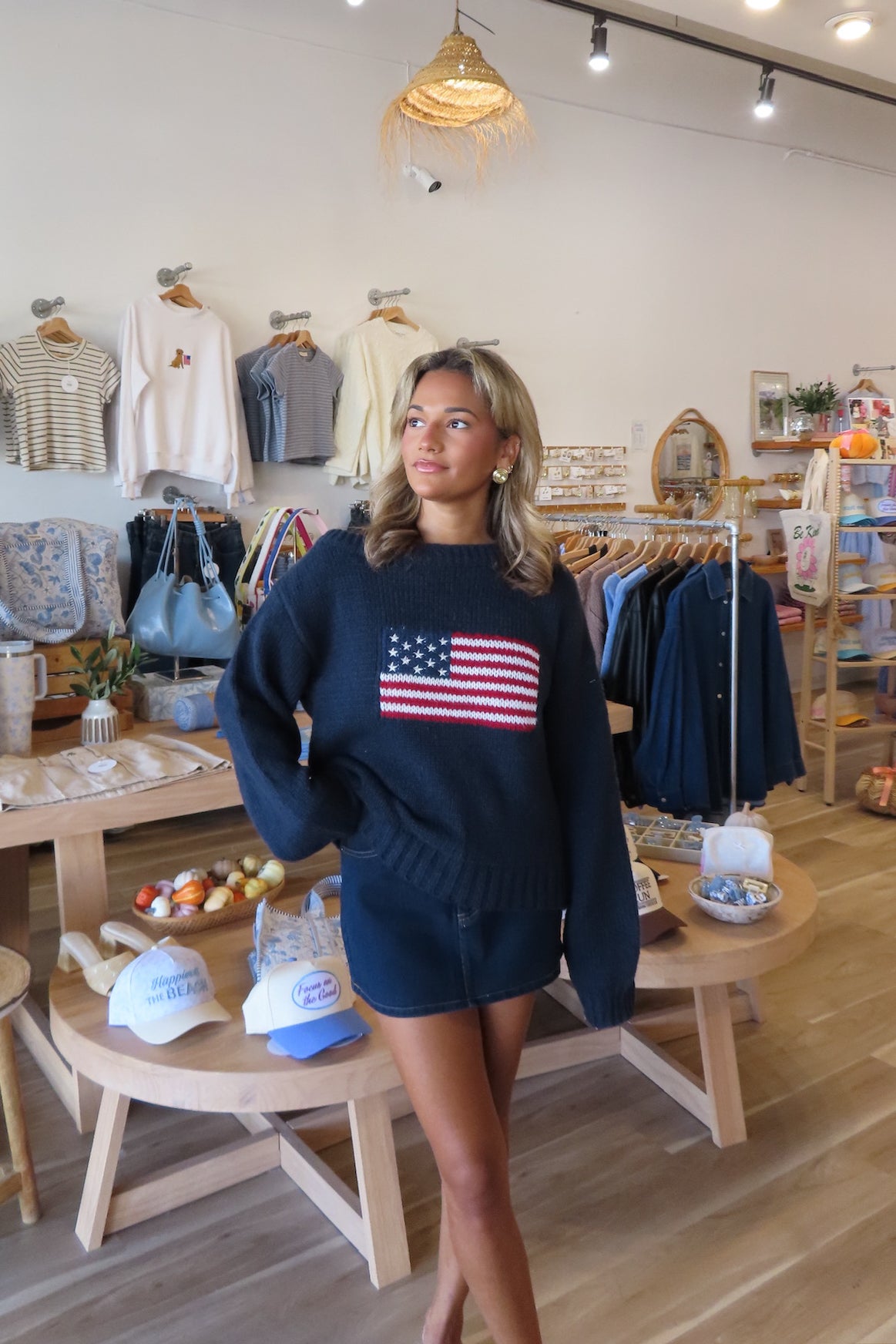 Pixelated Boutique, Women's Clothing, Outfit inspo fall, pumpkin patch outfit, fall fashion outfits, winter fashion inspo, fall outfits women, fall fits, winter fashion inspo, women’s fall outfit 2025, outfit ideas, fashion, fall aesthetic, neutral style, American flag sweater, sweater weather, cozy style 