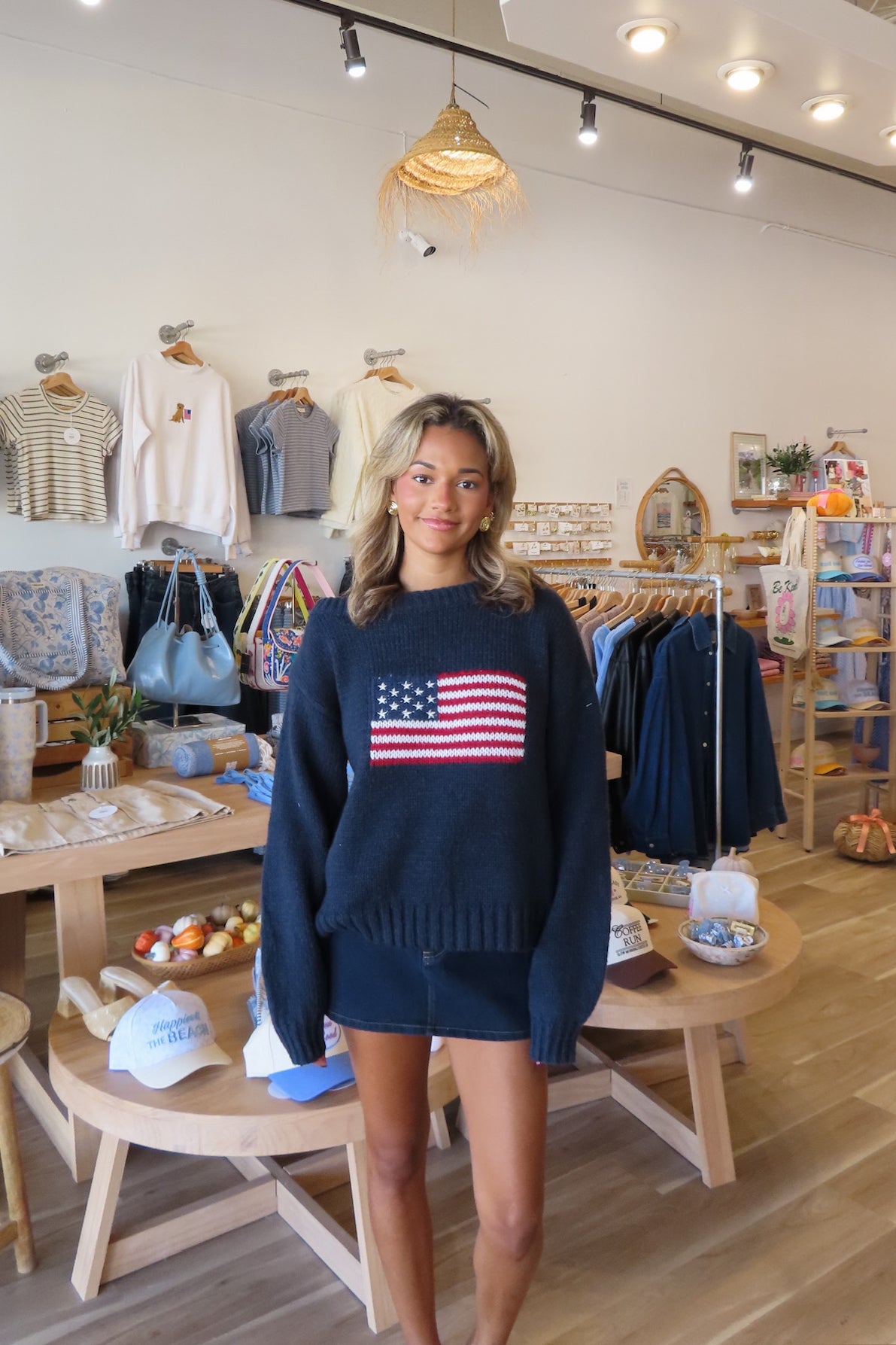 Pixelated Boutique, Women's Clothing, Outfit inspo fall, pumpkin patch outfit, fall fashion outfits, winter fashion inspo, fall outfits women, fall fits, winter fashion inspo, women’s fall outfit 2025, outfit ideas, fashion, fall aesthetic, neutral style, American flag sweater, sweater weather, cozy style 