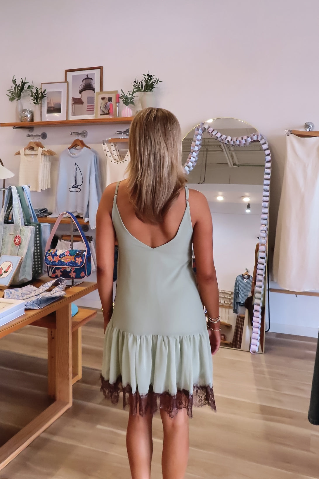Green, mini dress with V neckline, contrast lace front and trim, adjustable straps, and ruffled hem
757 Boutique, Online Shopping for Women, summer aesthetic, brunch outfit, vacation style, vacation outfits, beach boutique, beach fashion, beach outfits, women’s boutique clothing, boutique clothing for women, coastal cowgirl outfits, coastal aesthetic clothing, business casual, concert outfit