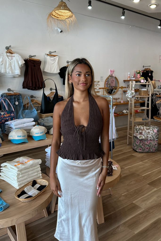 Brown Low Cut Top, Pixelated Boutique, Women's Clothing, Women's Jewelry and Gifts, Online Shopping for Women, Latest Fashion Trends 2025, Virginia Beach Clothing Stores, Clothing Stores in Virginia Beach, Aesthetic Fashion Trends, East Coast Fashion Styles, Sustainable Women's Clothing, Unique Gift Ideas for Women, Fall Fashion, Fall Outfit Ideas, Fall Fashion Inspiration, Womens Style, Outfit Inspo, Back to School Styles, Back To School Outfit