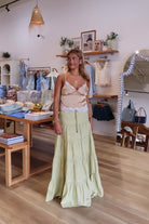 Green, maxi skirt with ruffled tiers and drawstring waistband
757 Boutique, Online Shopping for Women, summer aesthetic, brunch outfit, vacation style, vacation outfits, beach boutique, beach fashion, beach outfits, women’s boutique clothing, boutique clothing for women, coastal cowgirl outfits