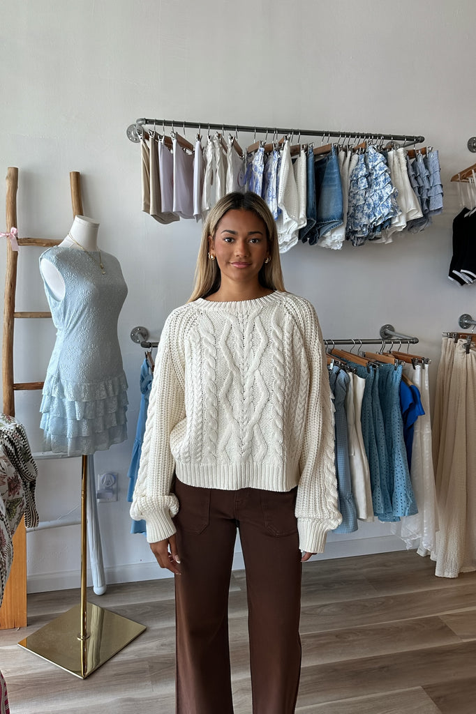 Cream Cableknit Sweater, Pixelated Boutique, Women's Clothing, Women's Jewelry and Gifts, Online Shopping for Women, Latest Fashion Trends 2025, Virginia Beach Clothing Stores, Clothing Stores in Virginia Beach, Aesthetic Fashion Trends, East Coast Fashion Styles, Sustainable Women's Clothing, Unique Gift Ideas for Women, Fall Fashion, Fall Outfit Ideas, Fall Fashion Inspiration, Womens Style, Outfit Inspo, Back to School Styles, Back to School Outfit