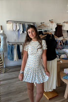 White with Blue Floral Print Mini Dress, Pixelated Boutique, Women's Clothing, Women's Jewelry and Gifts, Online Shopping for Women, Latest Fashion Trends 2025, Virginia Beach Clothing Stores, Clothing Stores in Virginia Beach, Aesthetic Fashion Trends, East Coast Fashion Styles, Sustainable Women's Clothing, Unique Gift Ideas for Women, Fall Fashion, Fall Outfit Ideas, Fall Fashion Inspiration, Womens Style, Outfit Inspo, Back to School Styles, Back to School Outfit, Runh Sorority Dress