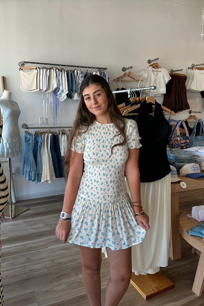 White with Blue Floral Print Mini Dress, Pixelated Boutique, Women's Clothing, Women's Jewelry and Gifts, Online Shopping for Women, Latest Fashion Trends 2025, Virginia Beach Clothing Stores, Clothing Stores in Virginia Beach, Aesthetic Fashion Trends, East Coast Fashion Styles, Sustainable Women's Clothing, Unique Gift Ideas for Women, Fall Fashion, Fall Outfit Ideas, Fall Fashion Inspiration, Womens Style, Outfit Inspo, Back to School Styles, Back to School Outfit, Runh Sorority Dress