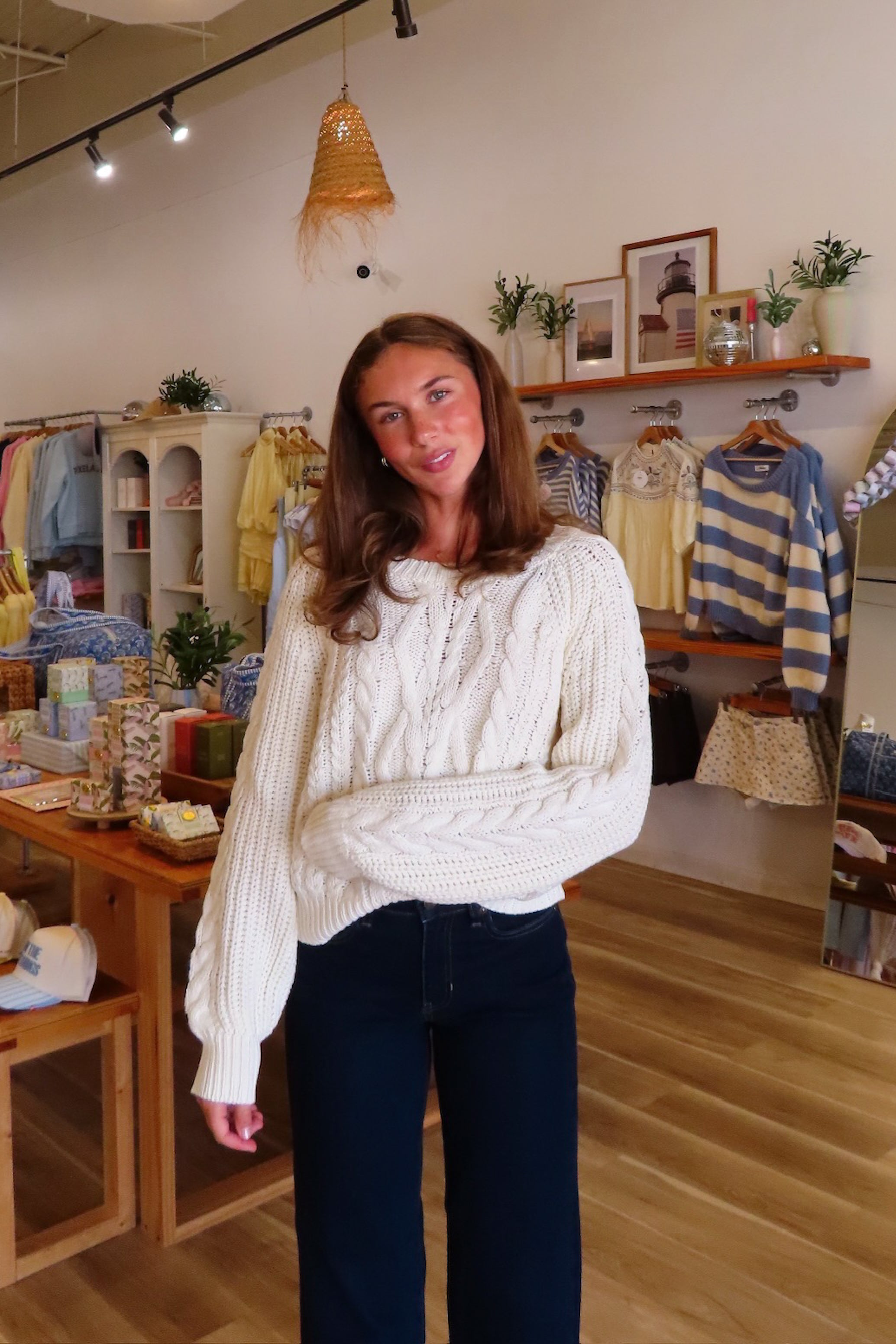 Cream, cable knit sweater with ribbed trim and cropped length | Pixelated Boutique, Boutique Shopping in Virginia Beach, Women’s Boutique, Fall Fashion, Fall Sweaters, Back to School Shopping, Trendy Fall Outfits, Women’s Fall Clothing, Casual Fall Outfits
